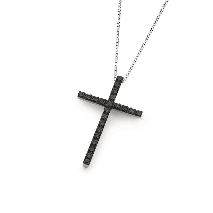 Lantisor din aur 18K cu pandantiv cruciulita cu diamante negre 0,22 ct., model Orsini 0132CIN-C Lantisor din aur 18K cu pandantiv cruciulita cu diamante negre 0,22 ct., model Orsini 0132CIN-C