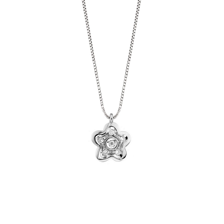 Lantisor din aur 18K cu pandantiv floare cu diamante 0,05 ct., model Orsini 0442CI Lantisor din aur 18K cu pandantiv floare cu diamante 0,05 ct., model Orsini 0442CI