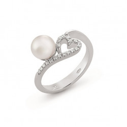 Inel din aur 18K cu perla si diamante 0,10 ct., model inima, Orsini 2405G