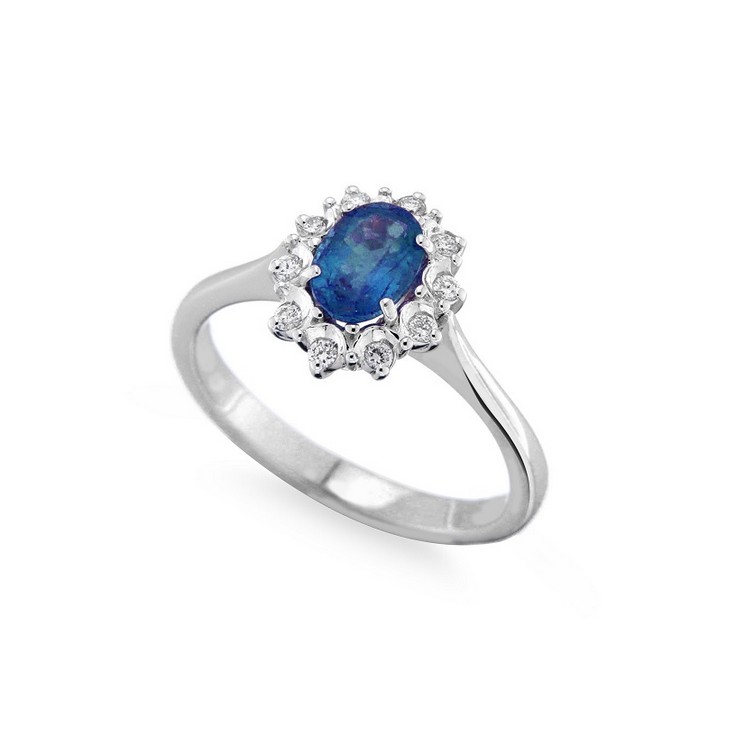 Inel din aur 18K cu safir 0,85 ct. si diamante 0,10 ct., model Orsini 2823G-Z5X7 Inel din aur 18K cu safir 0,85 ct. si diamante 0,10 ct., model Orsini 2823G-Z5X7