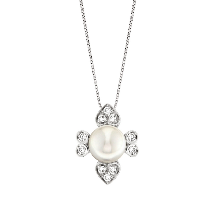 Lantisor din aur 18K cu pandantiv inima cu perla 0,50 gr. si diamante 0,15 ct., model Orsini CI1474
