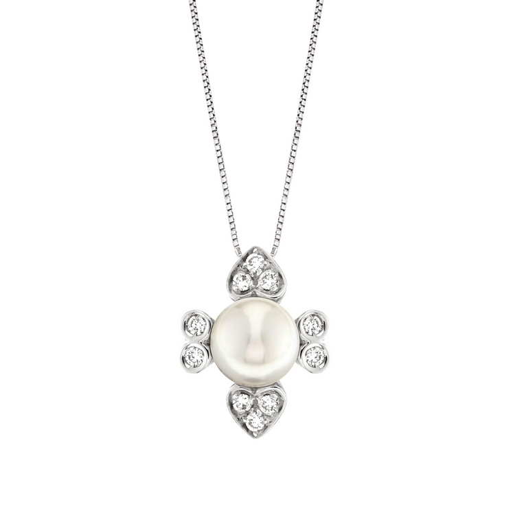 Lantisor din aur 18K cu pandantiv inima cu perla 0,50 gr. si diamante 0,15 ct., model Orsini CI1474 Lantisor din aur 18K cu pandantiv inima cu perla 0,50 gr. si diamante 0,15 ct., model Orsini CI1474