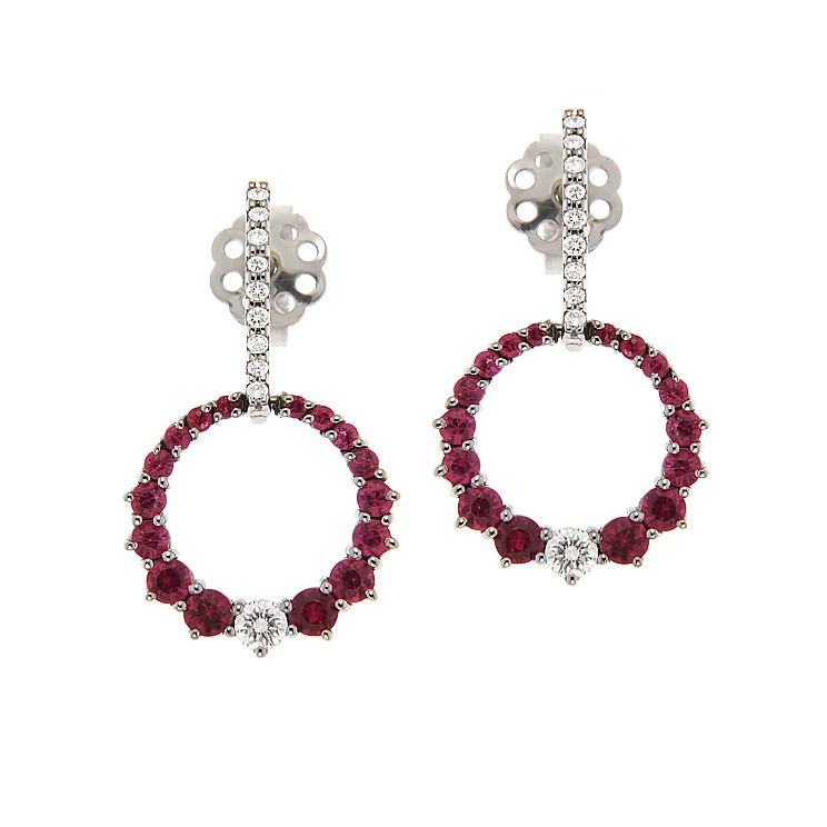 Cercei din aur 18K cu rubine 1,28 ct. si diamante 0,32 ct., model Orsini OR0531-R Cercei din aur 18K cu rubine 1,28 ct. si diamante 0,32 ct., model Orsini OR0531-R