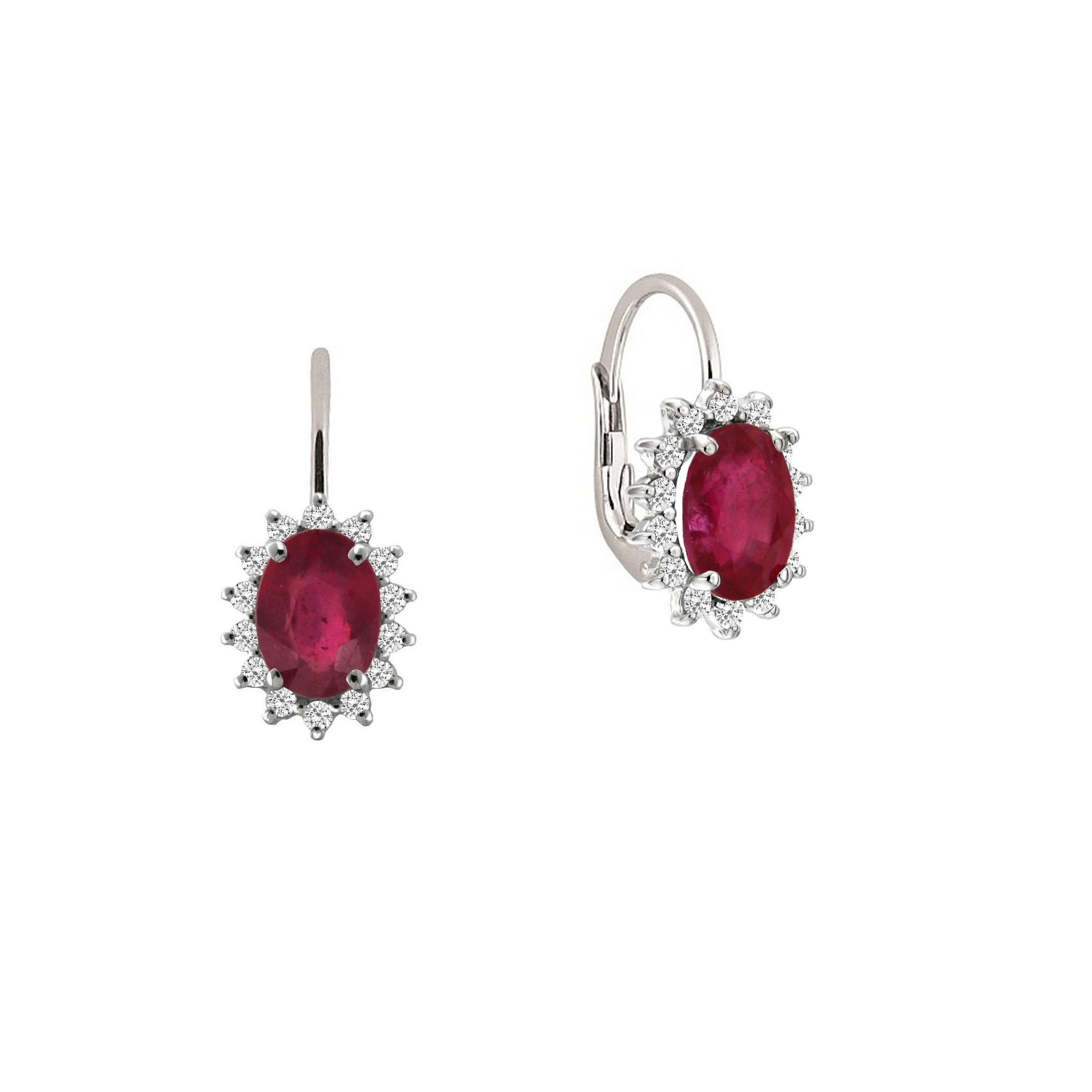 Cercei din aur 18K cu rubin 2,50 ct. si diamante 0,28 ct., model Orsini OR0570R-M5X7 Cercei din aur 18K cu rubin 2,50 ct. si diamante 0,28 ct., model Orsini OR0570R-M5X7