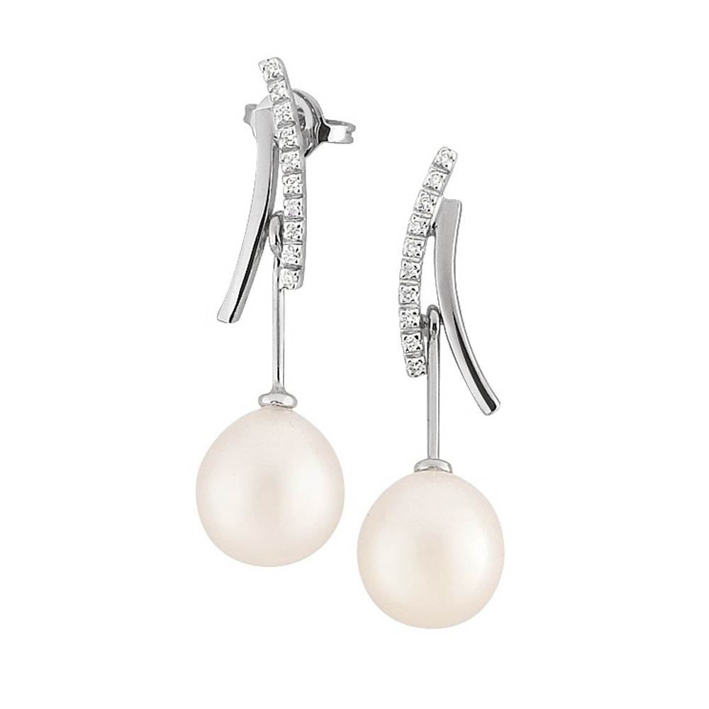 Cercei din aur 18K cu perle 1,50 gr. si diamante 0,10 ct., model Orsini 00197BLP Cercei din aur 18K cu perle 1,50 gr. si diamante 0,10 ct., model Orsini 00197BLP