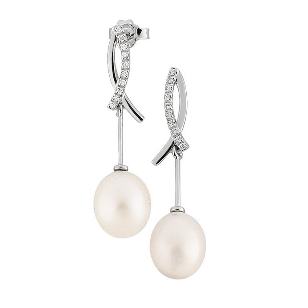 Cercei din aur 18K cu perle 1,50 gr. si diamante 0,10 ct., model Orsini 00199BLP Cercei din aur 18K cu perle 1,50 gr. si diamante 0,10 ct., model Orsini 00199BLP