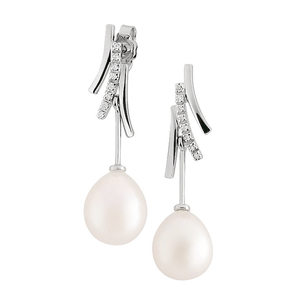 Cercei din aur 18K cu perle 1,50 gr. si diamante 0,08 ct., model Orsini 00200BLP Cercei din aur 18K cu perle 1,50 gr. si diamante 0,08 ct., model Orsini 00200BLP