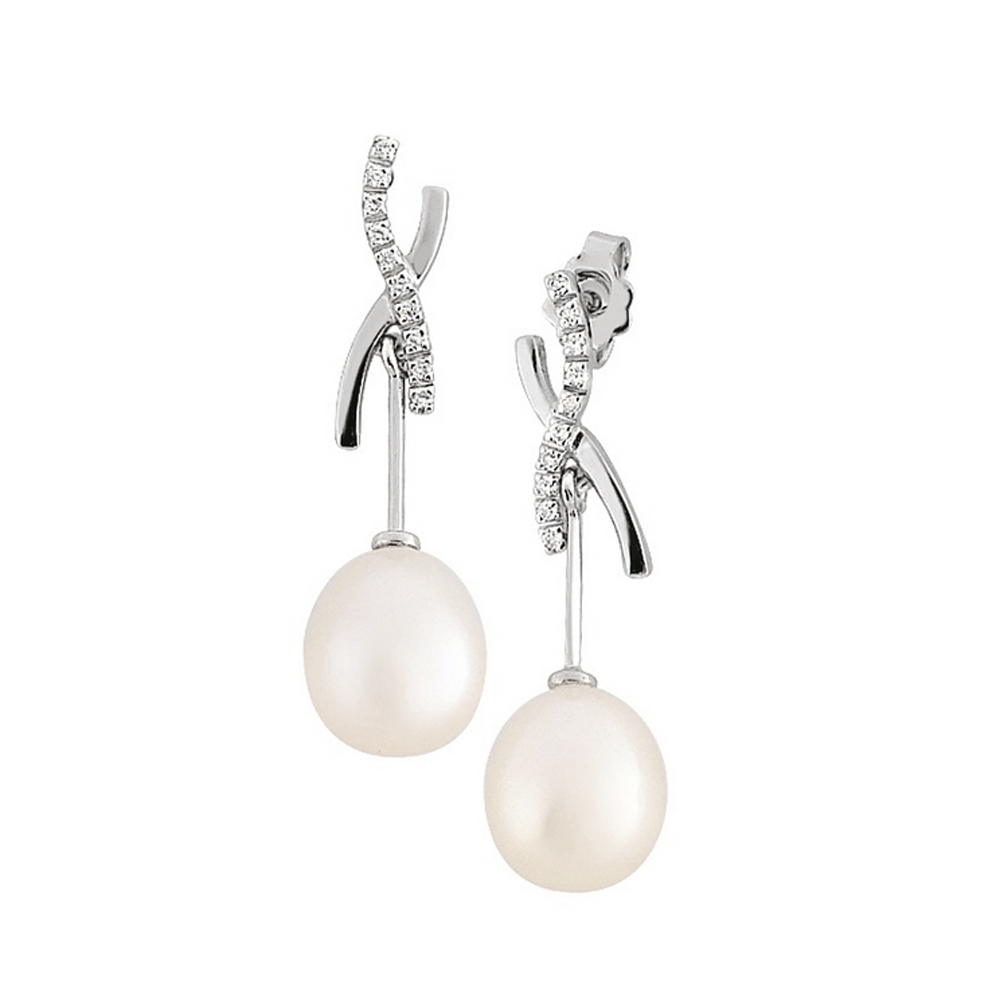 Cercei din aur 18K cu perle 1,50 gr. si diamante 0,10 ct., model Orsini 00201BLP Cercei din aur 18K cu perle 1,50 gr. si diamante 0,10 ct., model Orsini 00201BLP