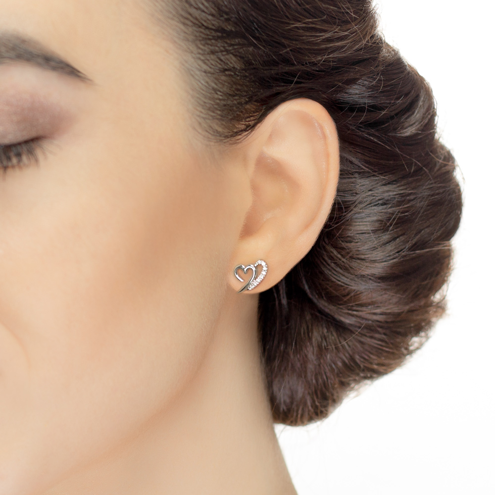 Cercei din aur 18K cu diamante 0,08 ct., model inima, Orsini 00205BL Cercei din aur 18K cu diamante 0,08 ct., model inima, Orsini 00205BL