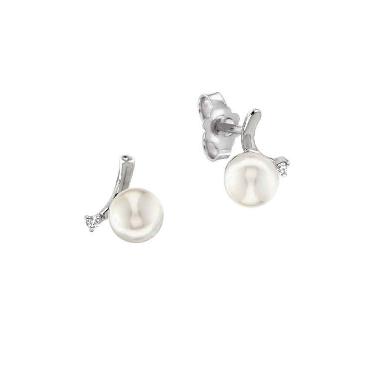 Cercei din aur 18K cu perle 0,80 gr. si diamante 0,04 ct., model Orsini 00220BL Cercei din aur 18K cu perle 0,80 gr. si diamante 0,04 ct., model Orsini 00220BL