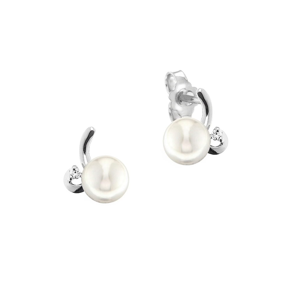 Cercei din aur 18K cu perle 0,80 gr. si diamante 0,04 ct., model Orsini 00221BL Cercei din aur 18K cu perle 0,80 gr. si diamante 0,04 ct., model Orsini 00221BL