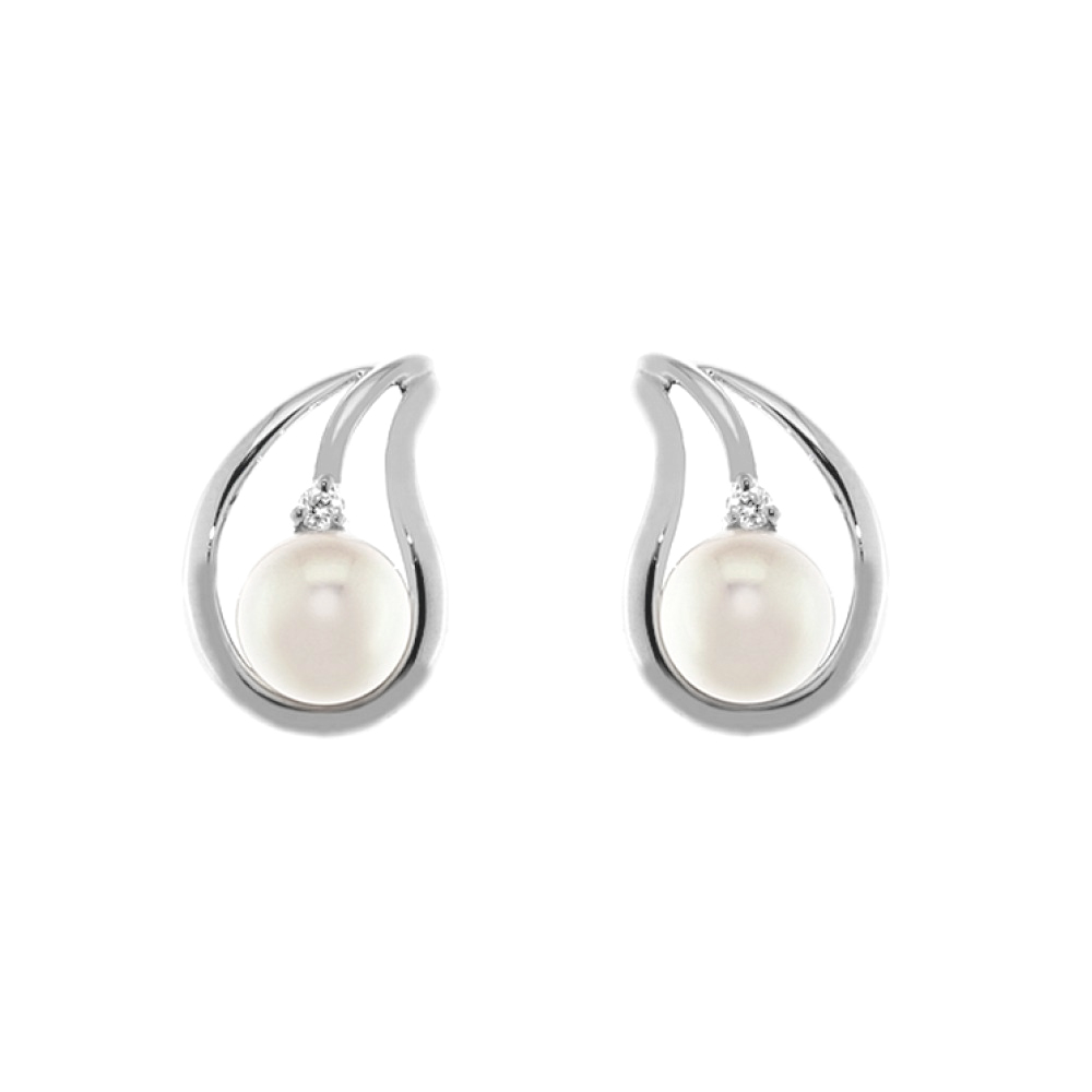 Cercei din aur 18K cu perle 1,00 gr. si diamante 0,04 ct., model Orsini 00230BL Cercei din aur 18K cu perle 1,00 gr. si diamante 0,04 ct., model Orsini 00230BL