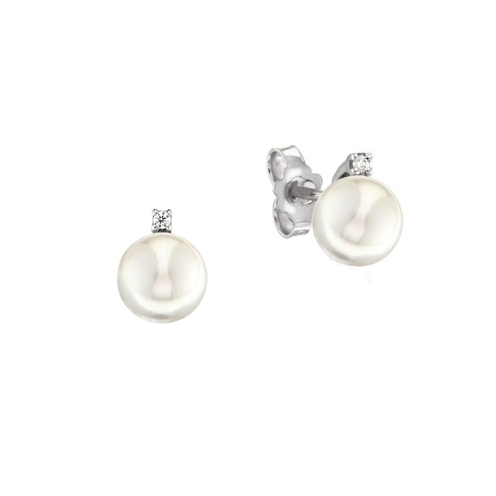 Cercei din aur 18K cu perle 0,20 gr. si diamante 0,02 ct., model Orsini 00250BL-01 Cercei din aur 18K cu perle 0,20 gr. si diamante 0,02 ct., model Orsini 00250BL-01