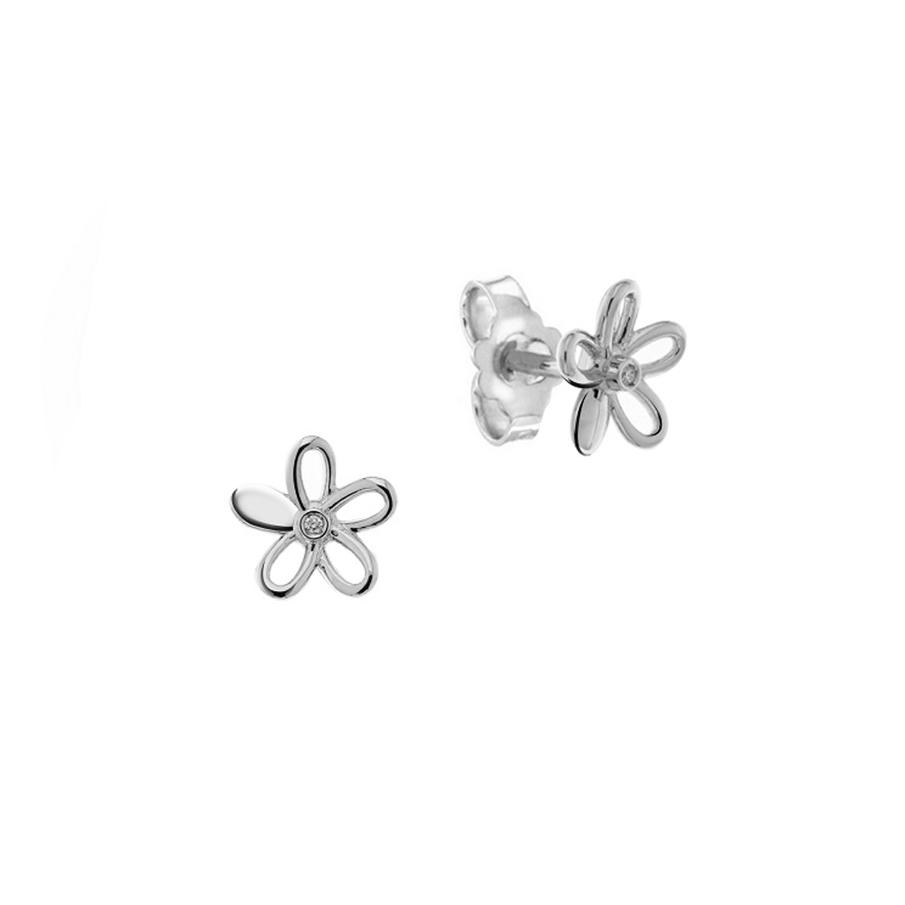 Cercei din aur 18K cu diamante 0,01 ct., model floare, Orsini 00269BL Cercei din aur 18K cu diamante 0,01 ct., model floare, Orsini 00269BL