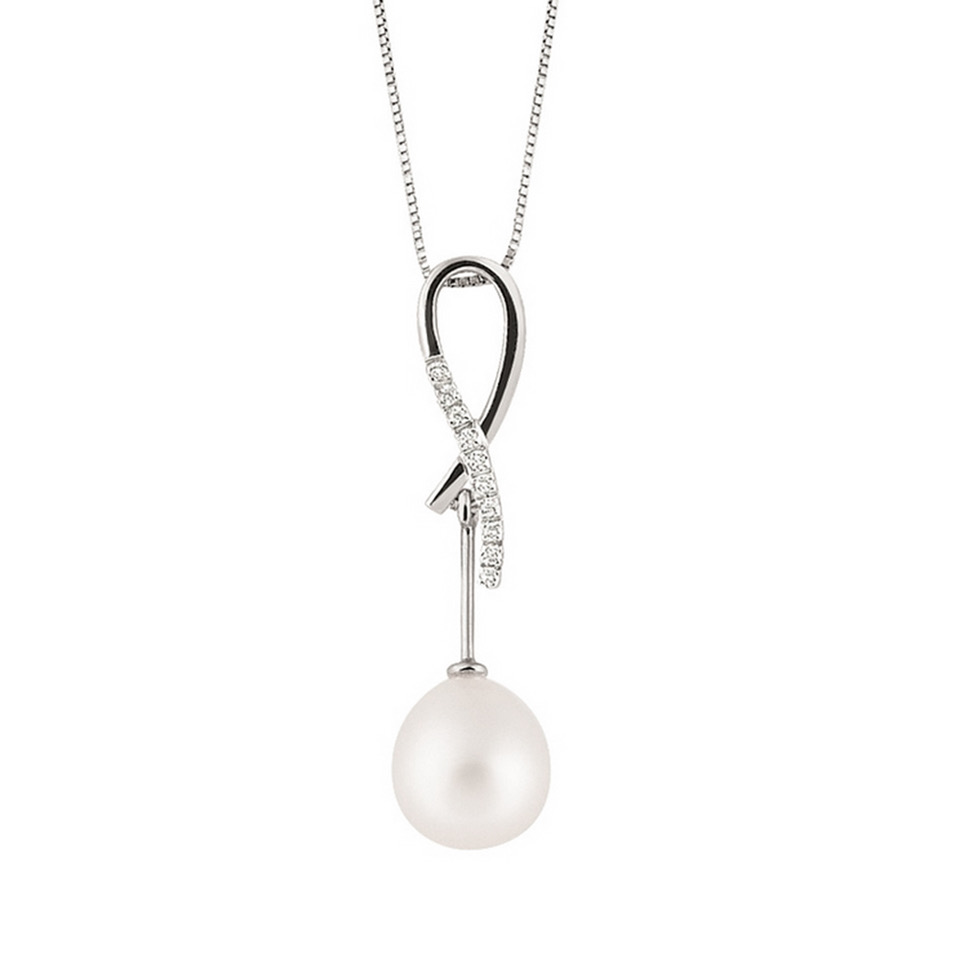 Lantisor din aur 18K cu pandantiv cu perla 1,00 gr. si diamante 0,05 ct., model Orsini 0327CIP Lantisor din aur 18K cu pandantiv cu perla 1,00 gr. si diamante 0,05 ct., model Orsini 0327CIP