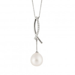 Lantisor din aur alb 18K cu pandantiv cu perla 0,60 gr. si diamante 0,07 ct., model Orsini 0329CIP