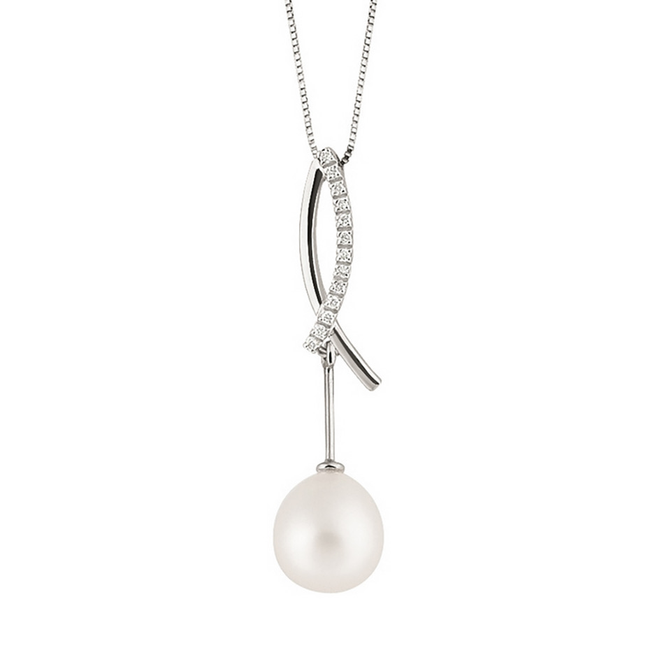 Lantisor din aur 18K cu pandantiv cu perla 1,00 gr. si diamante 0,07 ct., model Orsini 0329CIP Lantisor din aur 18K cu pandantiv cu perla 1,00 gr. si diamante 0,07 ct., model Orsini 0329CIP