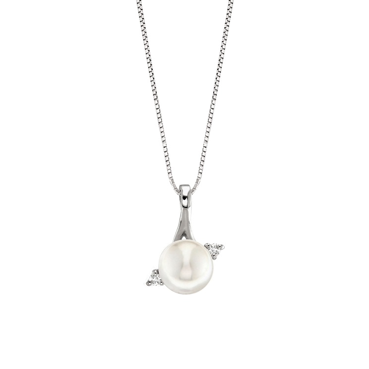 Lantisor din aur 18K cu pandantiv cu perla 0,50 gr. si diamante 0,04 ct., model Orsini 0371CI Lantisor din aur 18K cu pandantiv cu perla 0,50 gr. si diamante 0,04 ct., model Orsini 0371CI