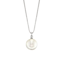 Lantisor din aur alb 18K cu pandantiv cu perla 0,20 gr. si diamant 0,01 ct., model Orsini 0424CI-02