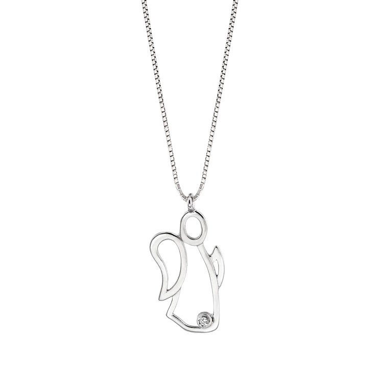 Lantisor din aur 18K cu pandantiv ingeras cu diamant 0,01 ct., model Orsini 0436CI Lantisor din aur 18K cu pandantiv ingeras cu diamant 0,01 ct., model Orsini 0436CI