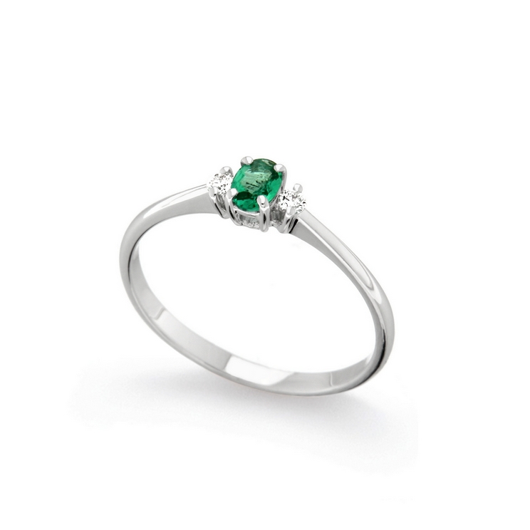 Inel din aur 18K cu smarald 0,18 ct. si diamante 0,05 ct., model Orsini 2683G-S3X4 Inel din aur 18K cu smarald 0,18 ct. si diamante 0,05 ct., model Orsini 2683G-S3X4