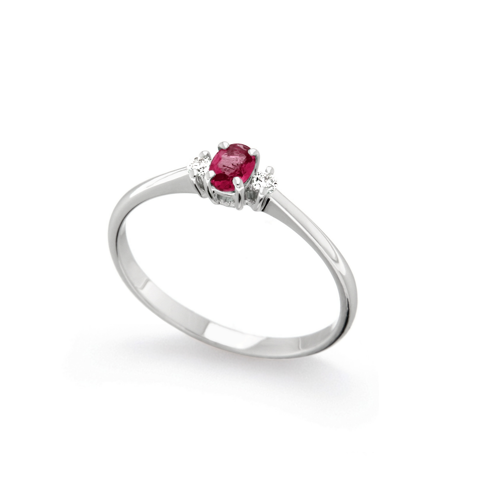 Inel din aur 18K cu rubin 0,25 ct. si diamante 0,05 ct., model Orsini 2683G-R3X4 Inel din aur 18K cu rubin 0,25 ct. si diamante 0,05 ct., model Orsini 2683G-R3X4