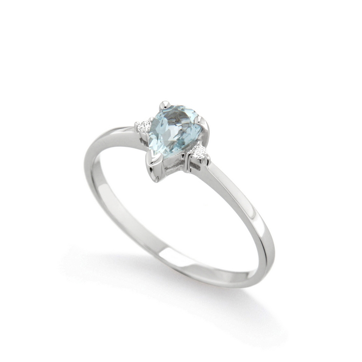 Inel de logodna din aur 18K cu acvamarin 0,30 ct. si diamante 0,02 ct., model Orsini 2783G-4X6 Inel de logodna din aur 18K cu acvamarin 0,30 ct. si diamante 0,02 ct., model Orsini 2783G-4X6