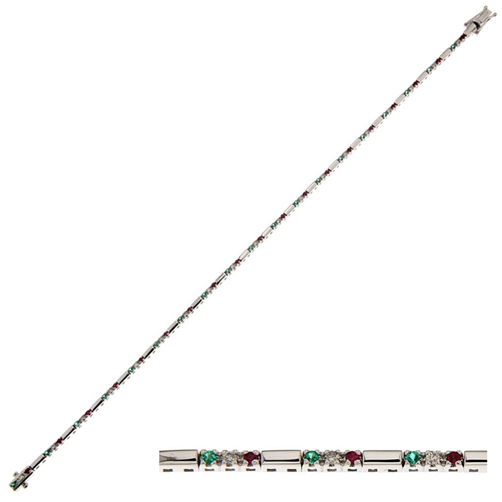 Bratara tennis din aur 18K cu diamante 0,24 ct., rubine 0,26 ct. si smaralde 0,19 ct., model Orsini BR0124 Bratara tennis din aur 18K cu diamante 0,24 ct., rubine 0,26 ct. si smaralde 0,19 ct., model Orsini BR0124