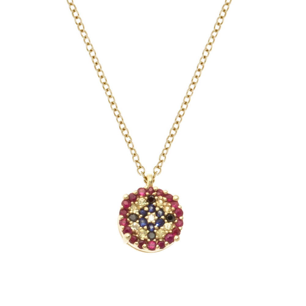 Lantisor din aur 18K cu pandantiv cu diamante 0,025 ct., safire 0,09 ct. si rubine 0,11 ct., model Orsini Romania Special CI1721-B Lantisor din aur 18K cu pandantiv cu diamante 0,025 ct., safire 0,09 ct. si rubine 0,11 ct., model Orsini Romania Special CI1721-B