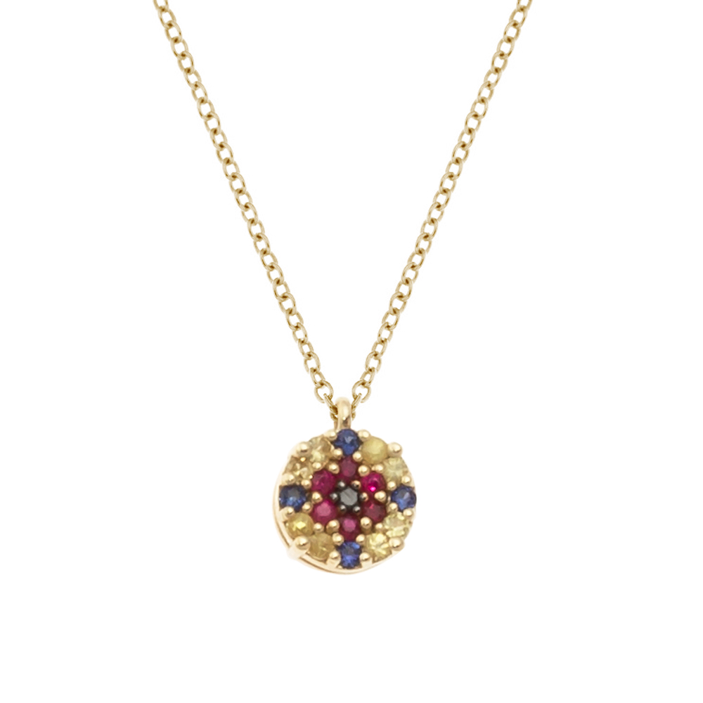 Lantisor din aur 18K cu pandantiv cu diamant 0,01 ct., safire 0,15 ct. si rubine 0,07 ct., model Orsini Romania Special CI1720-B Lantisor din aur 18K cu pandantiv cu diamant 0,01 ct., safire 0,15 ct. si rubine 0,07 ct., model Orsini Romania Special CI1720-B