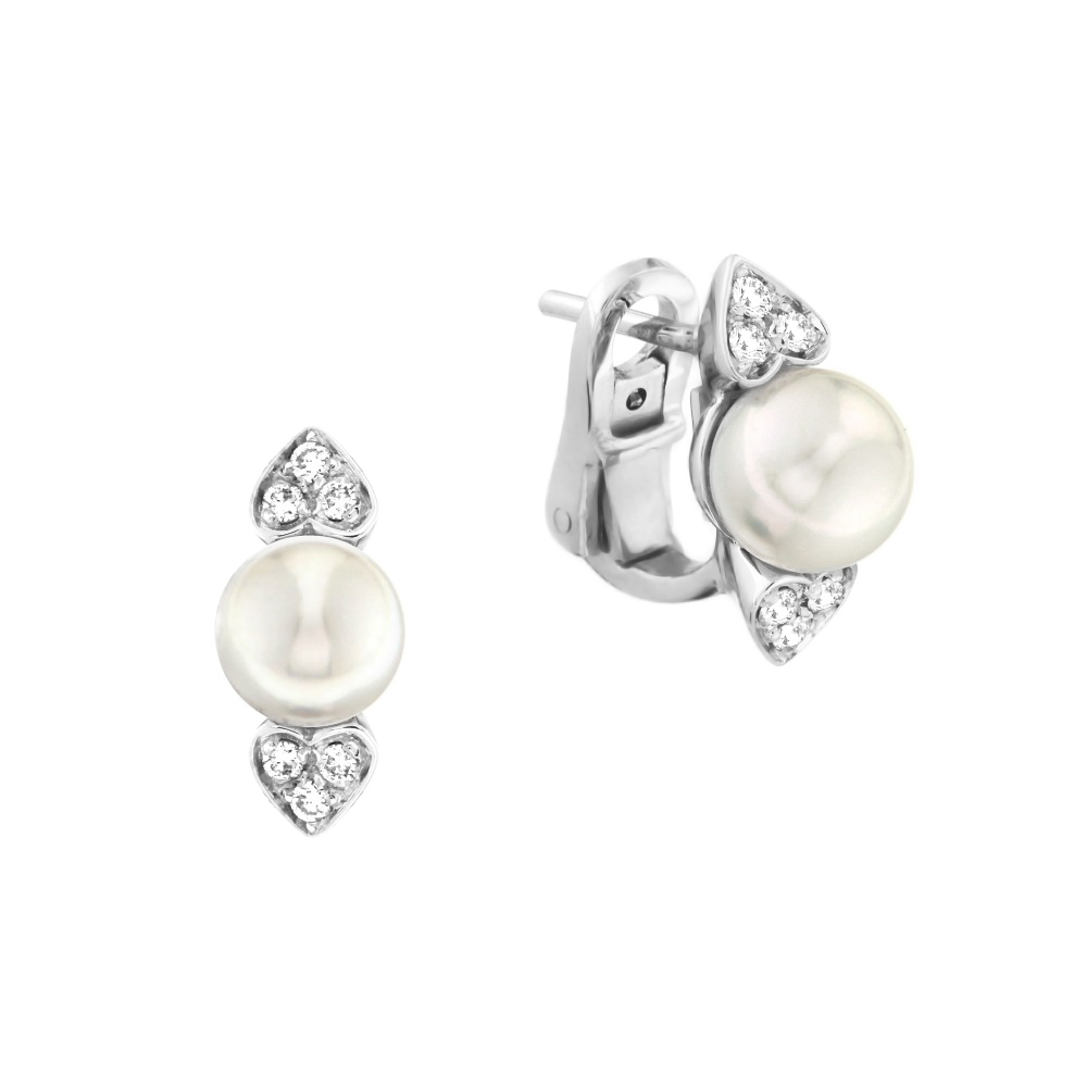 Cercei din aur 18K cu perle 1,00 gr. si diamante 0,20 ct., model inima, Orsini OR0443 Cercei din aur 18K cu perle 1,00 gr. si diamante 0,20 ct., model inima, Orsini OR0443