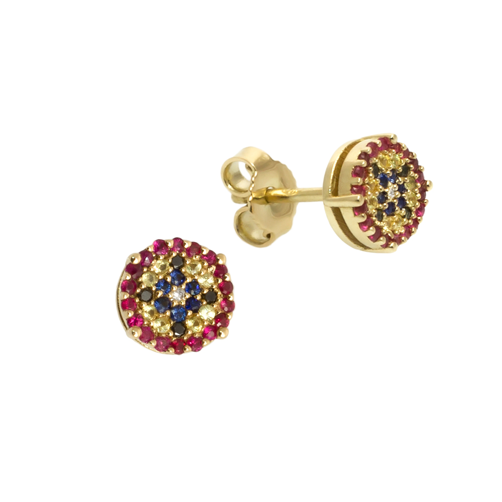 Cercei din aur 18K cu diamante 0,05 ct., safire 0,18 ct. si rubine 0,22 ct., model Orsini Romania Special OR0644-B Cercei din aur 18K cu diamante 0,05 ct., safire 0,18 ct. si rubine 0,22 ct., model Orsini Romania Special OR0644-B