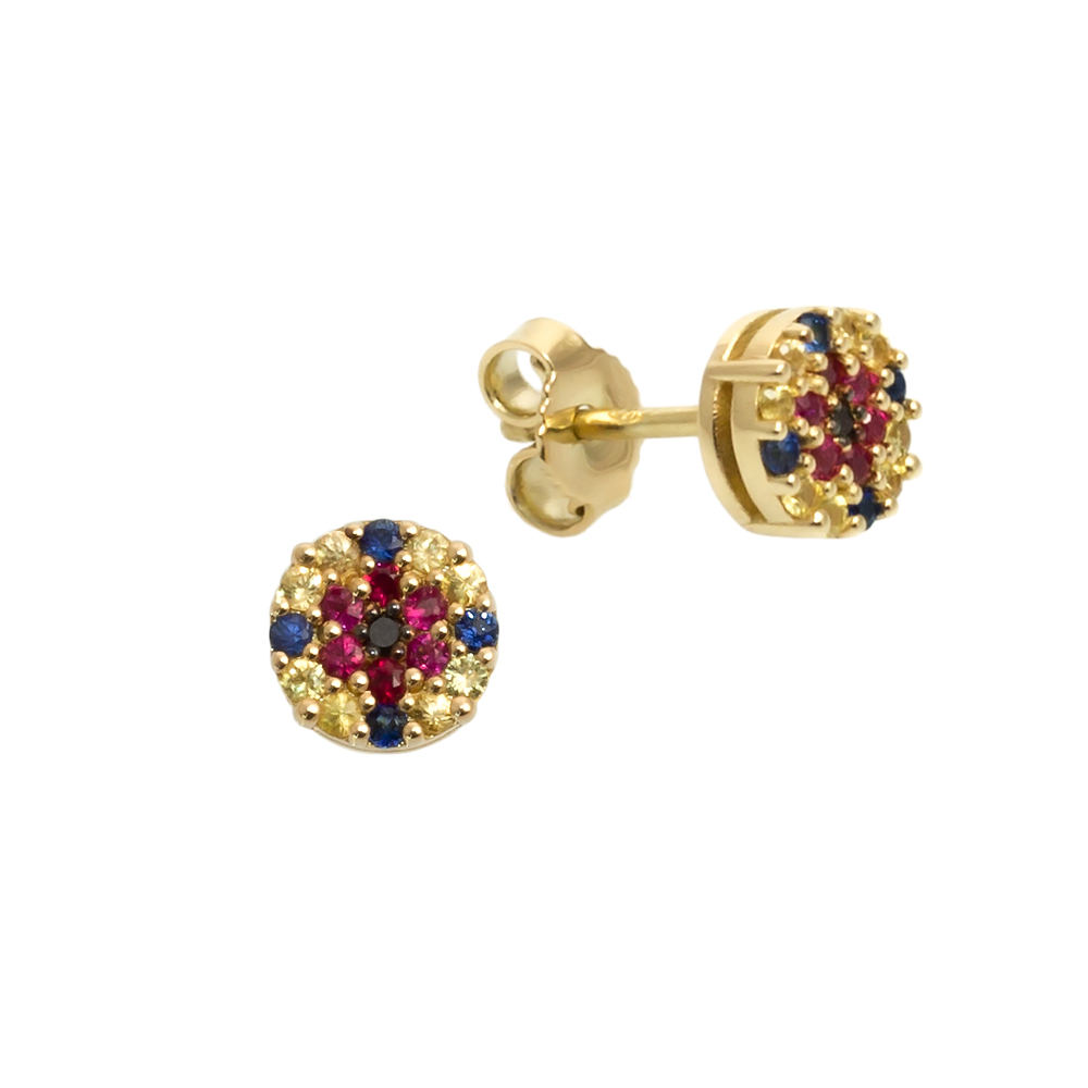 Cercei din aur 18K cu diamante 0,02 ct., safire 0,30 ct. si rubine 0,14 ct., model Orsini Romania Special OR0643-B Cercei din aur 18K cu diamante 0,02 ct., safire 0,30 ct. si rubine 0,14 ct., model Orsini Romania Special OR0643-B