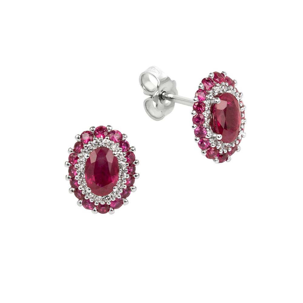 Cercei din aur 18K cu rubin 2,02 ct. si diamante 0,21 ct., model Orsini OR0645R4X6 Cercei din aur 18K cu rubin 2,02 ct. si diamante 0,21 ct., model Orsini OR0645R4X6