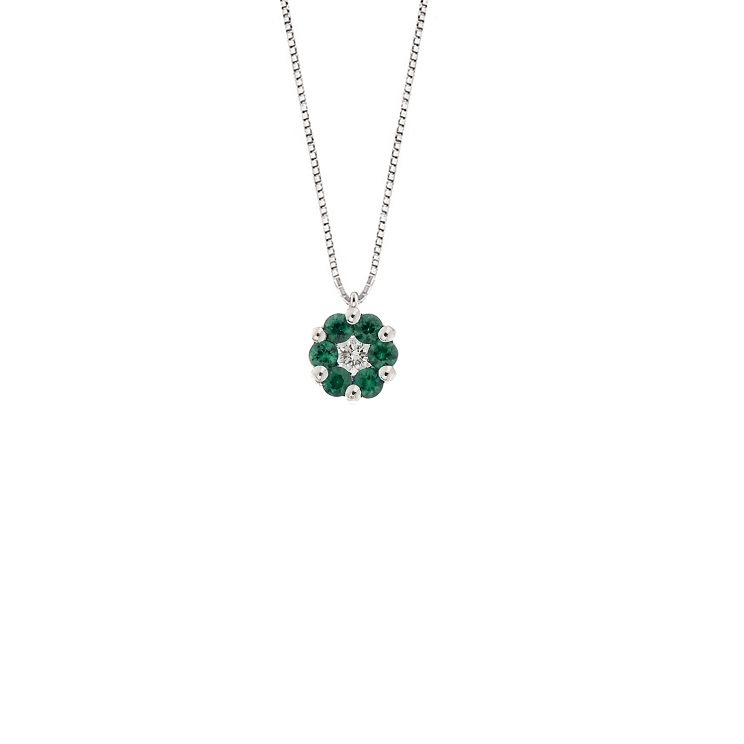 Lantisor din aur 18K cu pandantiv cu smaralde 0,14 ct. si diamant 0,05 ct., model Orsini CI1692M-S Lantisor din aur 18K cu pandantiv cu smaralde 0,14 ct. si diamant 0,05 ct., model Orsini CI1692M-S